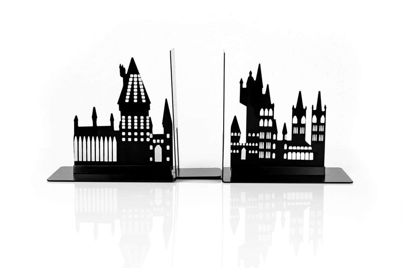 Seven20 Harry Potter Hogwarts Castle Metal Bookends | Die Cut Metal Bookends with Hogwarts Castle Silhouette Glow in The Dark Design | Ideal for Harry Potter Book Collections & More - Image 1